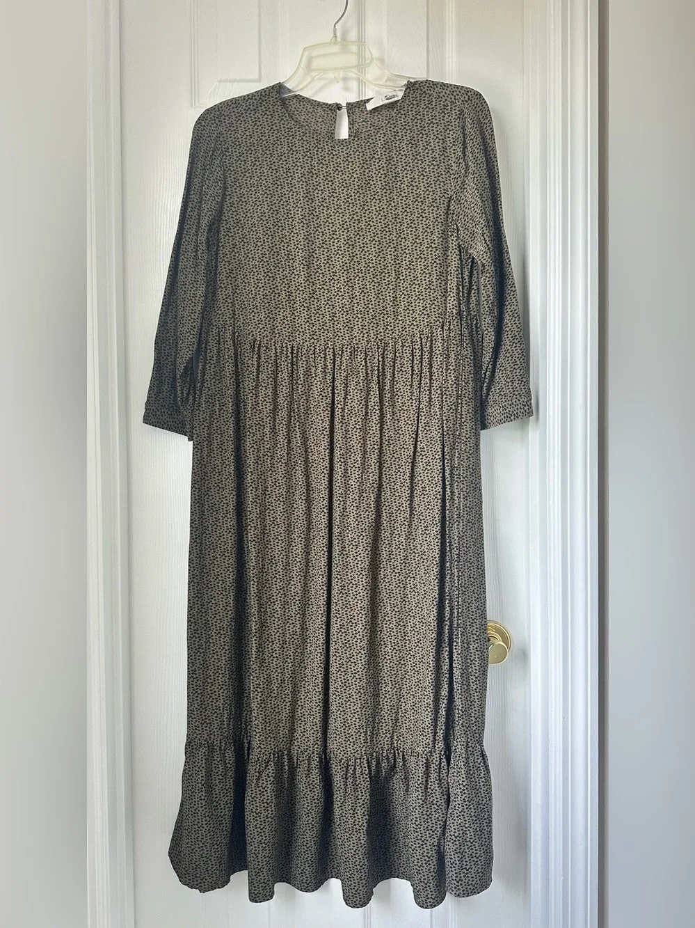LOFT Olive Green Midi Dress with Ruffle Hem